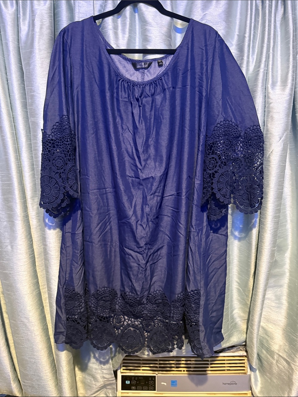 Mlle Gabrielle Navy Crochet-Trim Tunic
